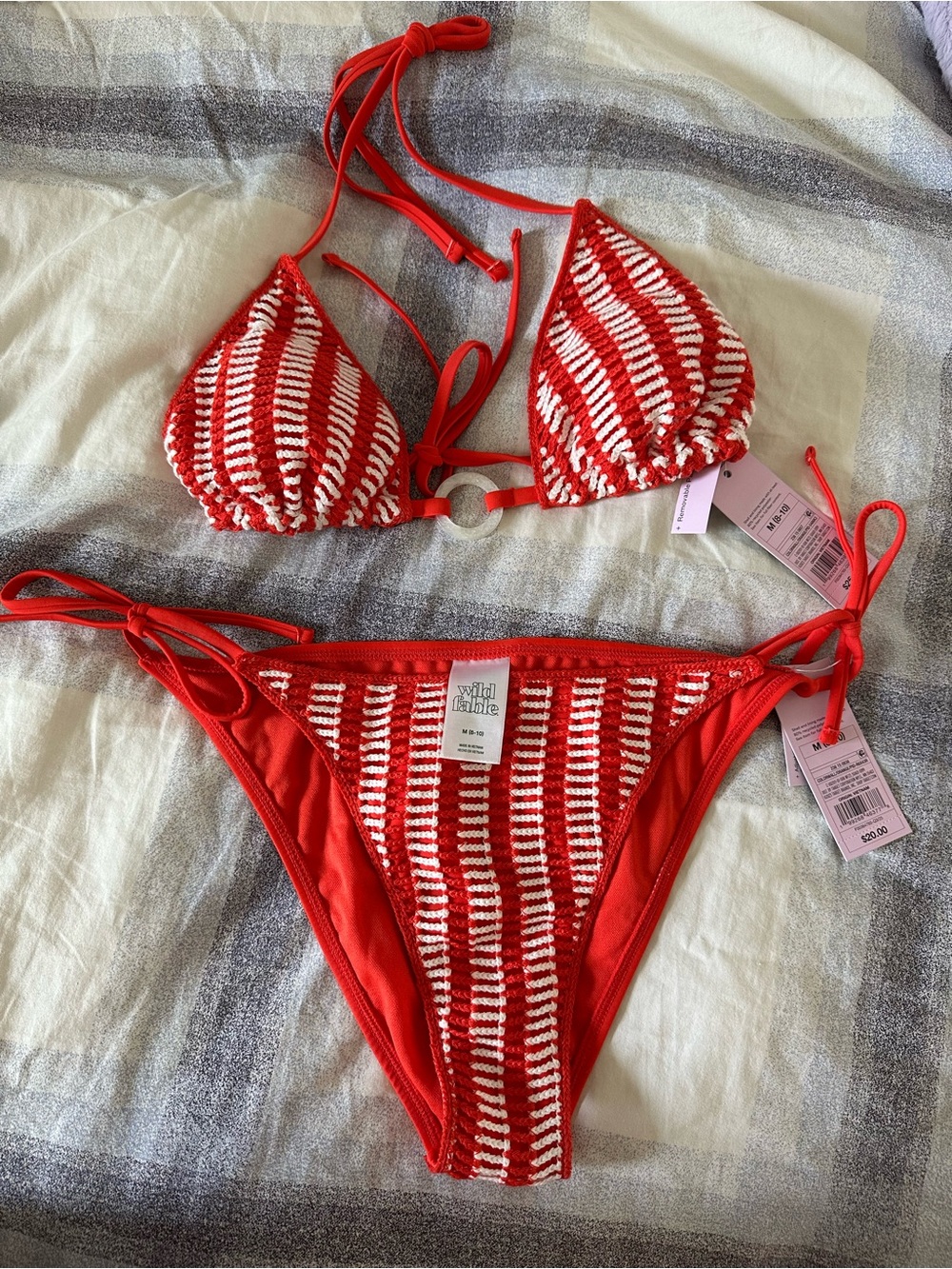wild fable Red and White Crochet Tie-Side Bikini